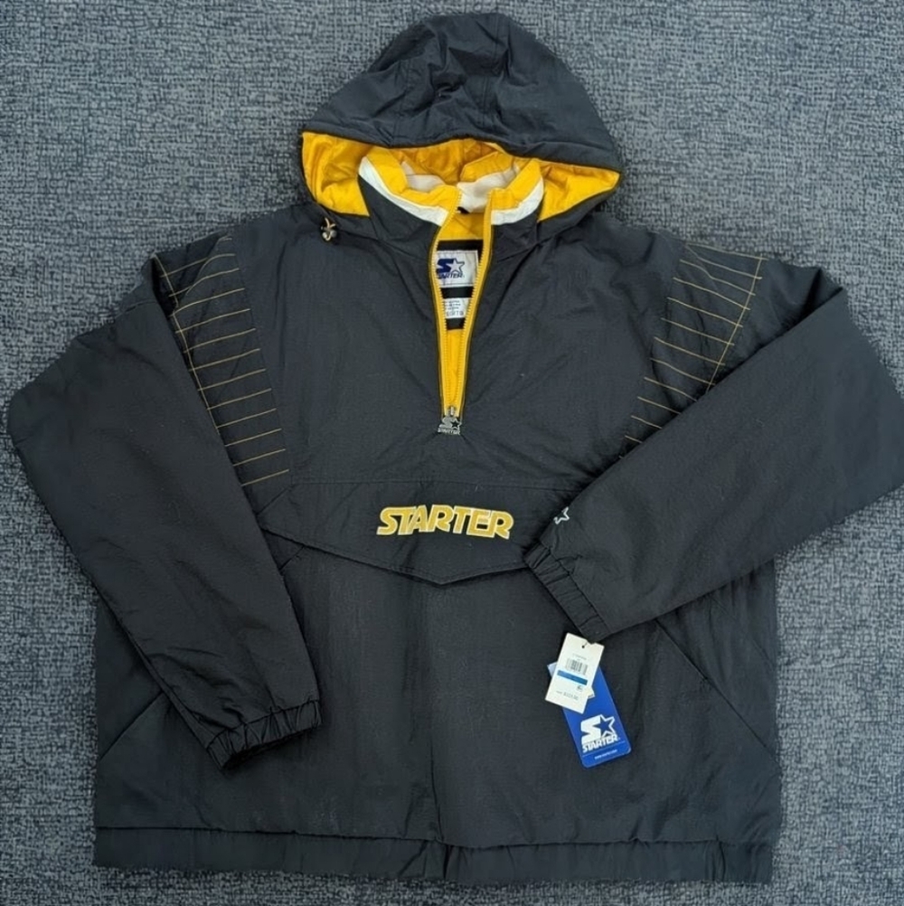 BRAND NEW Starter men's black and yellow 1/2 zip pullover puffer jacket Sz XL